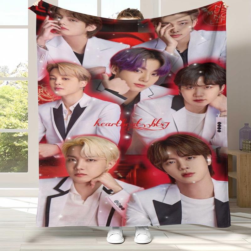 Модное фланелевое одеяло B-BTS Kpop, ультрамягкий теплый плюшевый плед для дома, спальни, кровати, дивана, офиса, кемпинга, пикника, подарок