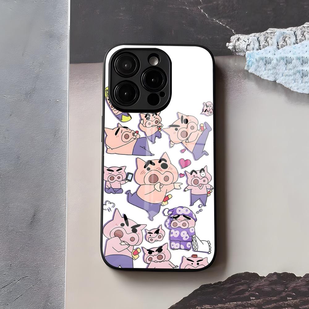 Buriburizaemon Pig Phone Case For IPhone 17 Air 16 E Pro Max 15 14 13 Mini 12 Pro 11 Max Plus Black Glass Cover
