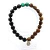 Stones and Minerals. Congo Malachite Beads Bracelet + Black Agate + Wood 8 Mm. Made In France.