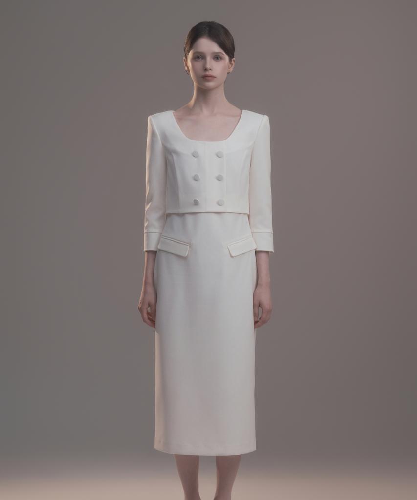 Mausolleum Celina Button Long Dress - Cream