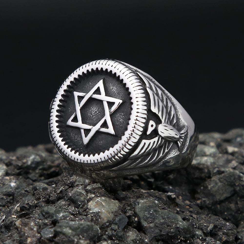 Новые винтажные кольца Hexagram Star of David для мужчин и женщин в стиле панк-хип-хоп из нержавеющей стали с орлами, байкерские ювелирные изделия, подарки