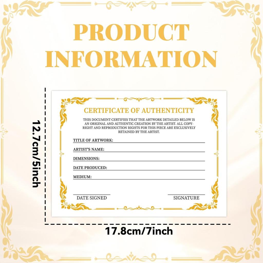 24 Pieces 5 x 7 Inch Certificate of Authenticity Gold Foil Premium Certificates for Valuations Collectibles and Artwork Gifts for Artists Artisans