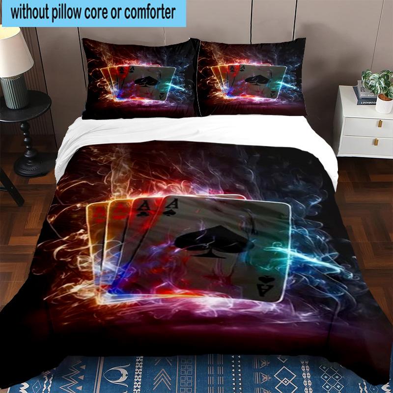 Flaming Poker Cards 3pcs Bedding,Including 1pc Duvet Cover And 2pcs Pillowcases Perfect for Christmas,Ideal for Bedroom, Dormitory