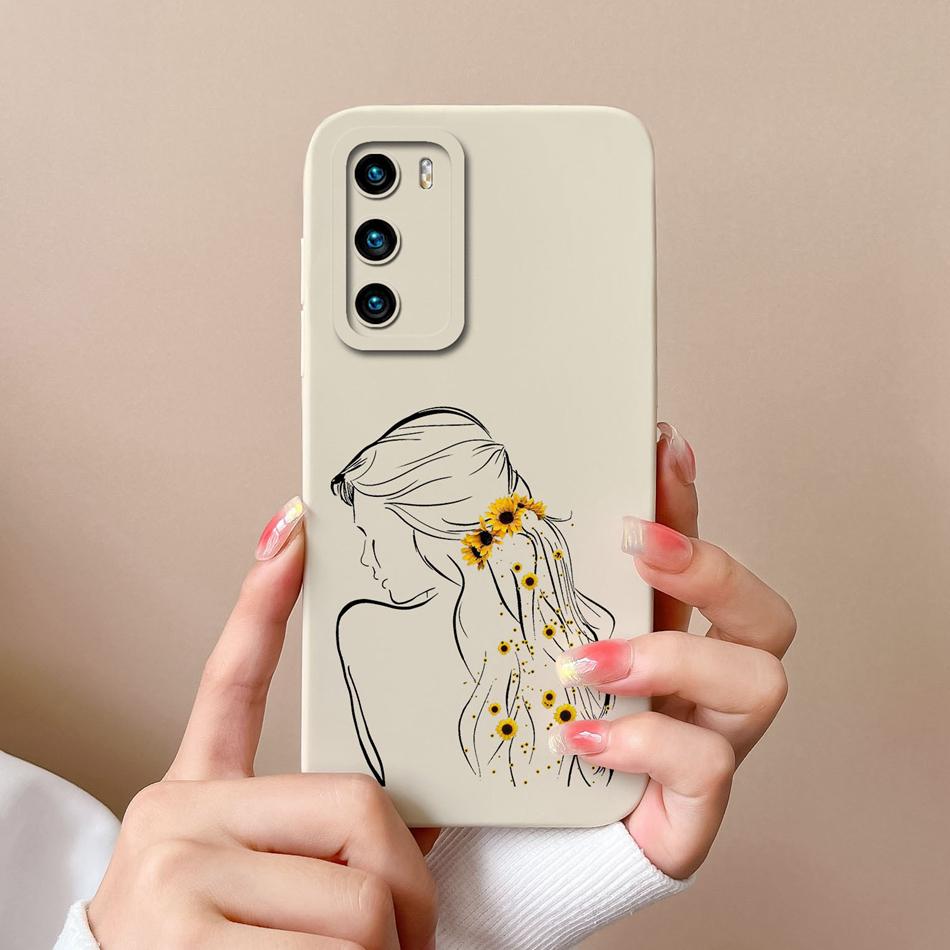 For Huawei P40 Pro Case Cute Cat Soft Liquid Silicone Full Coverage Anti Drop Bumper For HuaweiP40 P 40 P40Pro Candy Funda Shell