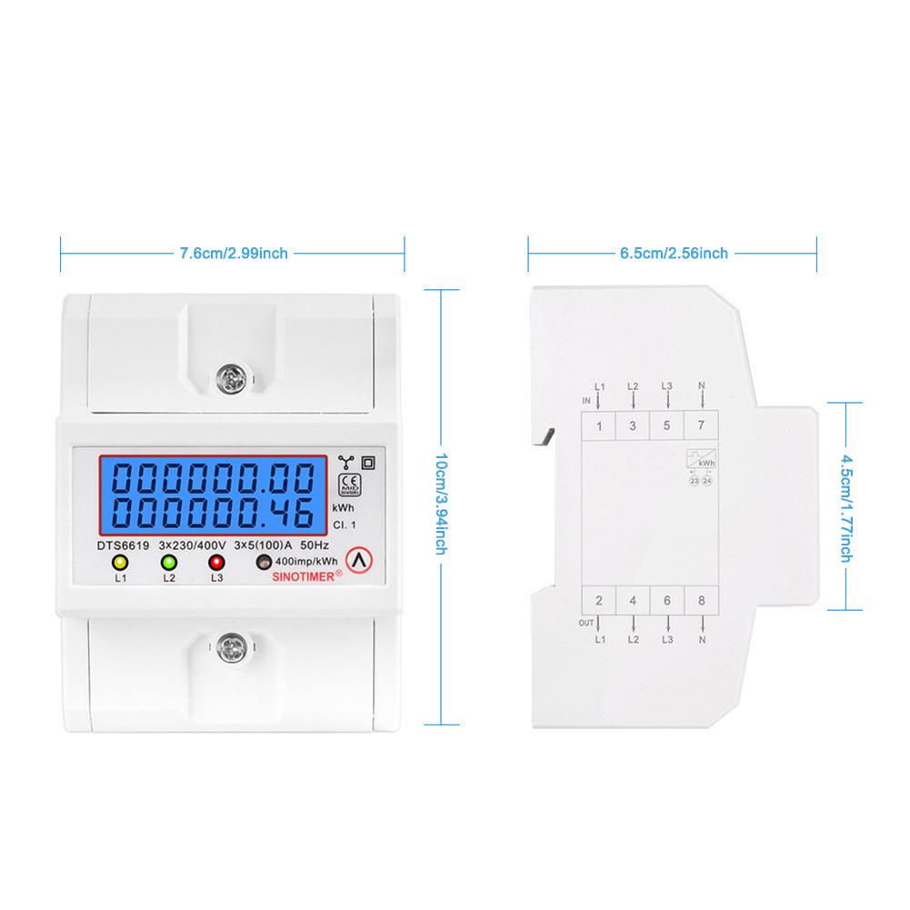 Din Rail 3 Phase 4 Wire Energy Meter AC 380V 100A 50/60Hz Power Consumption Monitor Wattmeter Electricity Usage Monitor