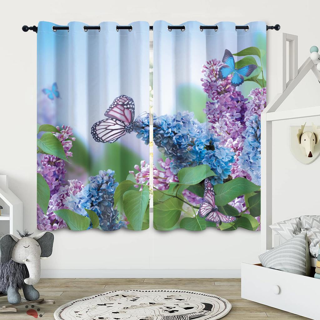 2 шт. штор с принтом в виде бабочек и цветов для декора в стиле лофт, спальни, гостиной