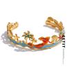 Open Ocean Style Colorful Enamel Coconut Shell Dolphin Cuff Bracelet Bangle Golden Stainless Steel Summer Stylish Jewelry