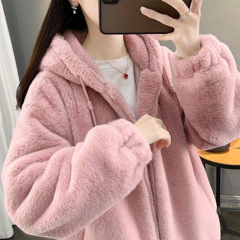 2024 Spring/Fall Women's Double-Sided Plush Fleece Coat with Hood