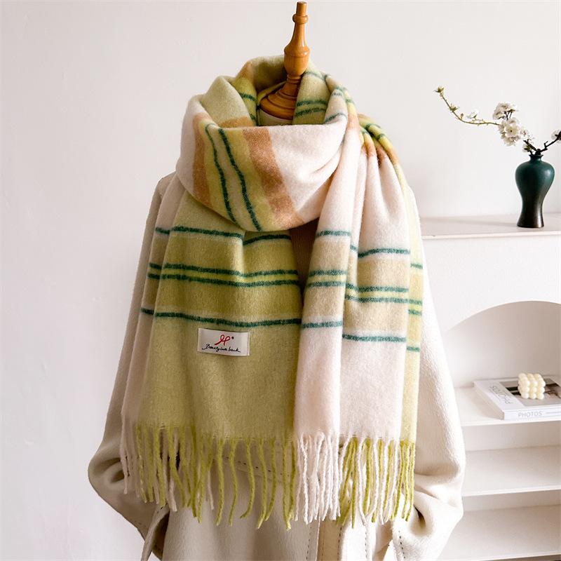 Stripe Color Matching Gradual Change Stripe Warm Shawl Scarf Imitation Cashmere Unisex Versatile Fringed Scarf