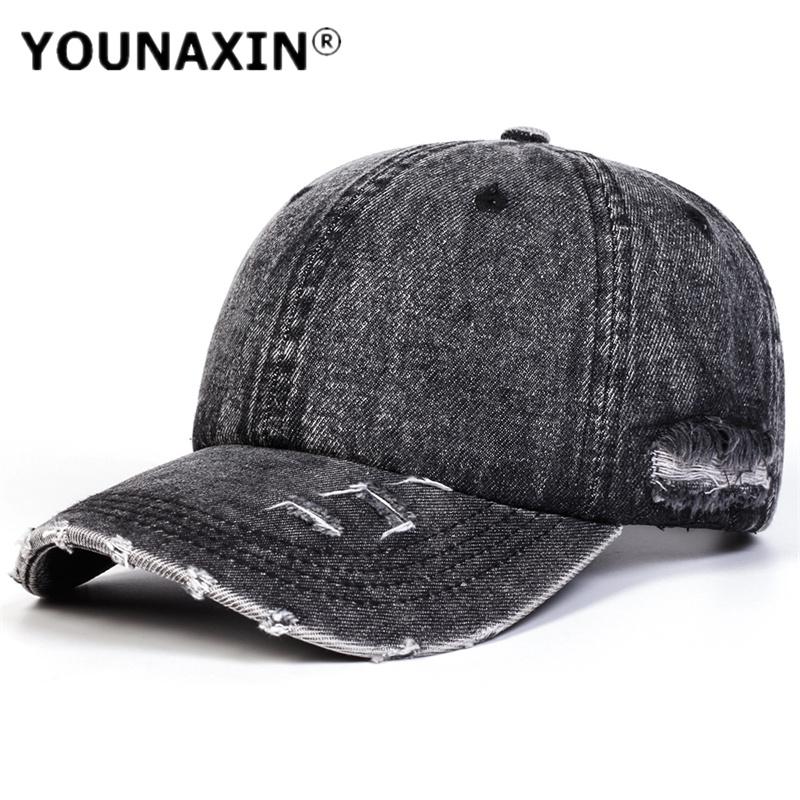 YOUNAXIN Ретро потертая джинсовая кепка унисекс уличный стиль с широкими полями бейсболка