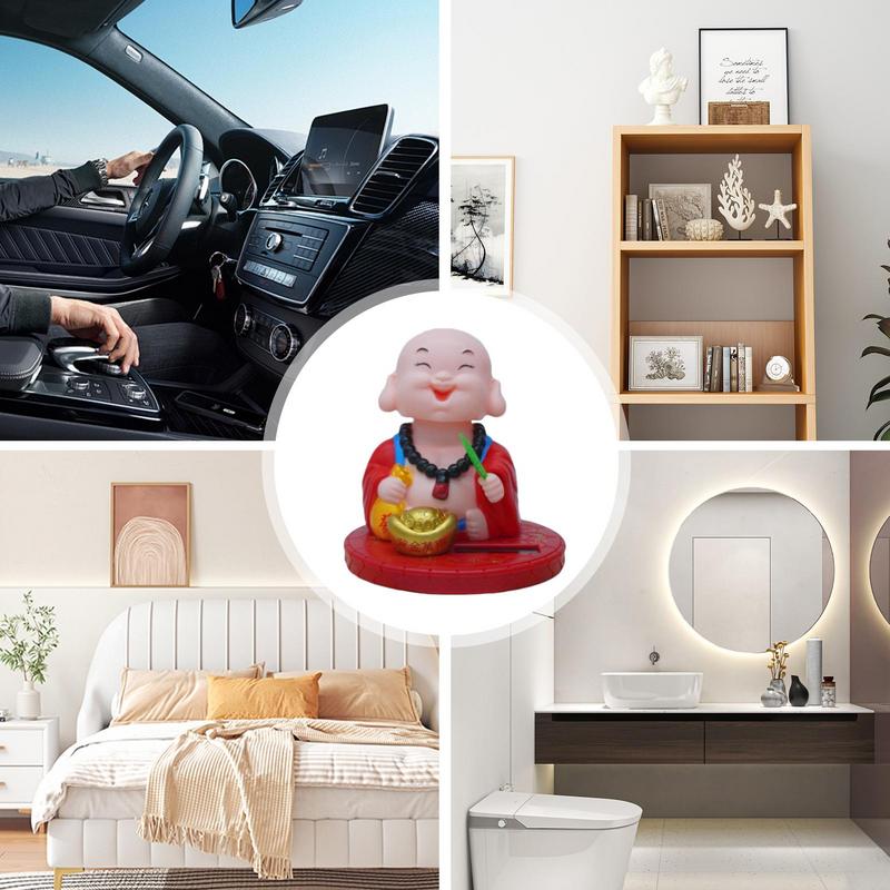 Monk Dashboard Ornament Car Ornaments Dashboard Ornament Solar Powered Buddha Statue Nodding Little Monk Collectible Figurines