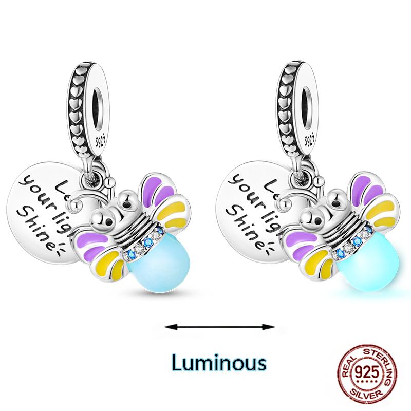 Shining Luminous Firefly Charms Copper Bulb Octopus Jellyfish Bee Fit Dangle Original Bracelets Glow Beads Women Diy Jewelry