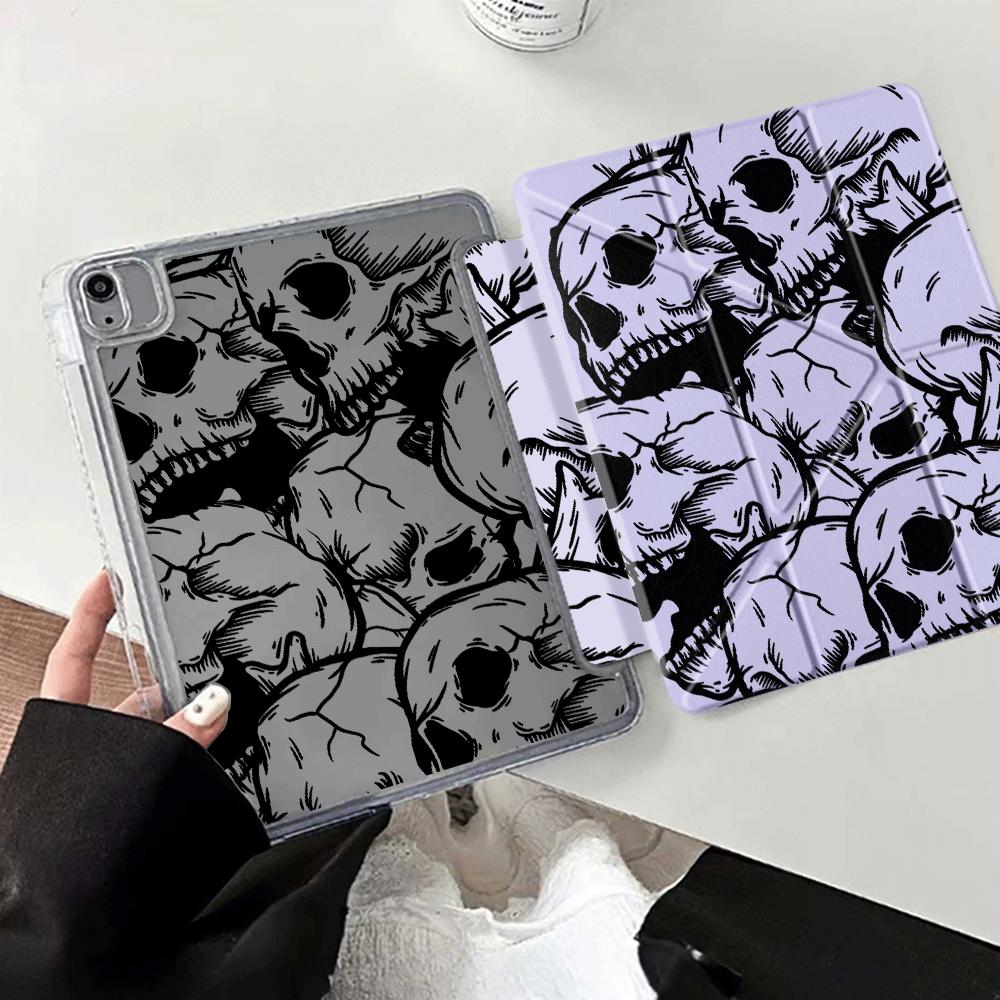 Креативная обложка-подставка Y-Fold с рисунком черепа для планшета iPad Mini 6 7 Air 4 5 M3 M2 1 2 M4 11 дюймов Pro 2025 Pro 11-го 10-го 9-го 8-го 7-го