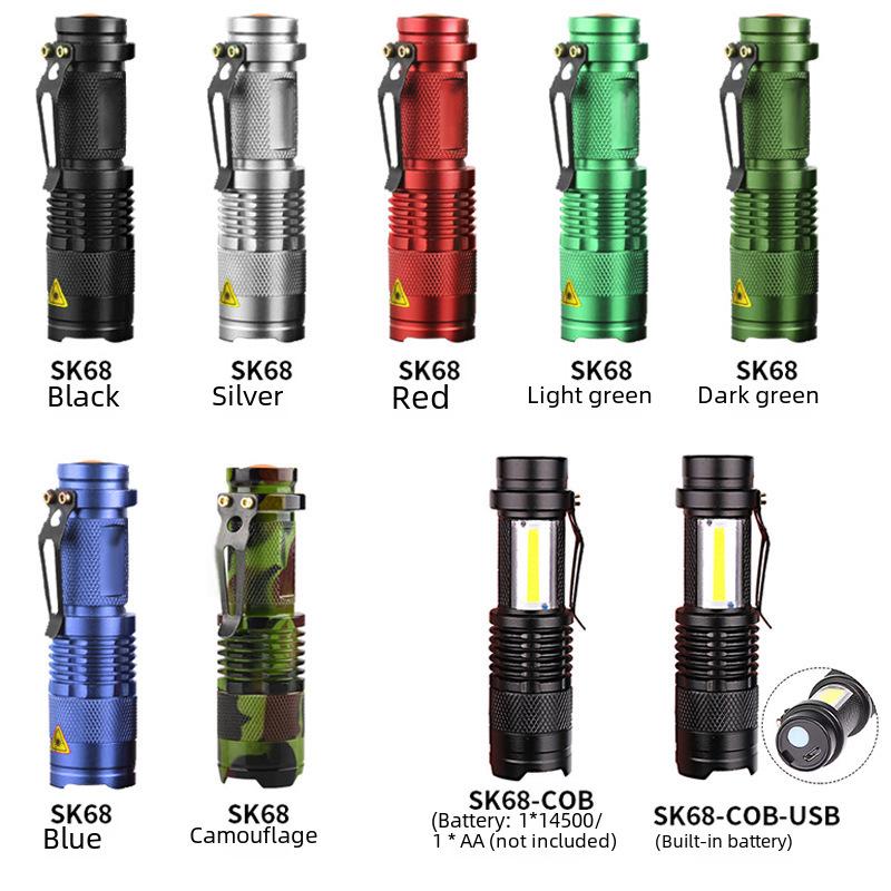 Zoom Mini SK68 Strong Light Flashlight with Pen Clip for Camping