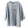 Johnature Women Vintage Shirts Tops Stand Half Sleeve Blouses Summer Button Chinese Style Loose Shirts