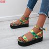 Женские сандалии с ремешком на щиколотке, женские сандалии на плоской платформе, летние женские удобные модные туфли смешанных цветов, женская обувь больших размеров