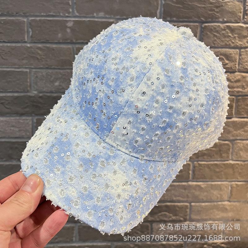 Sequined denim baseball cap women's spring summer fashion hard top cap showing a small face outdoor trend sun hat