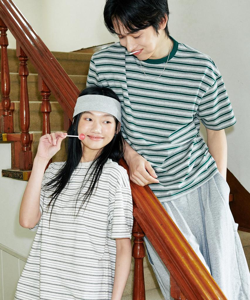 GLW [Unisex] Striped Short Sleeve T-Shirt Green