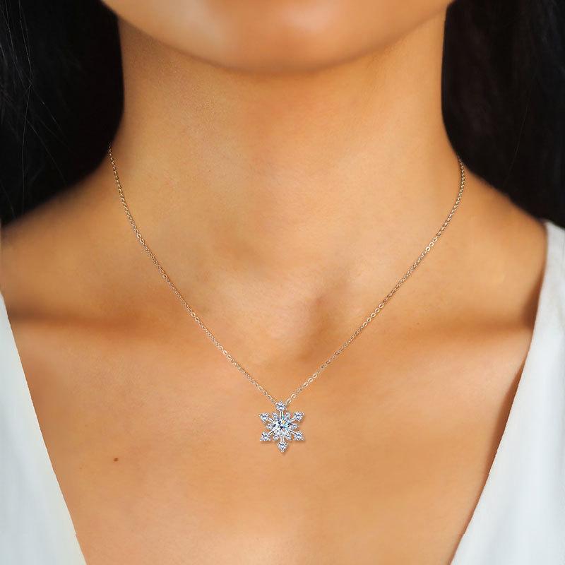 Silvere Glam Очаровательная новая серебряная цепочка на ключицу из муассанита со снежинками и серебряной цепочкой S925