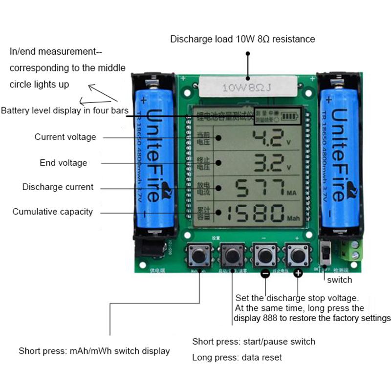 XH-M239 18650 Модуль тестера емкости литиевой батареи MaH/mwH Цифровые инструменты измерения батареи