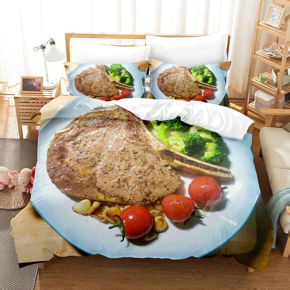 2024 Beefsteak Single Double Full Queen King Size Bedding Set Boys Bedroom Duvet Cover 3D Print Gourmet Steak