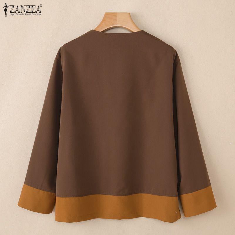 Casual Women Round Neck Zanzea Loose Long Sleeve Print Blouse