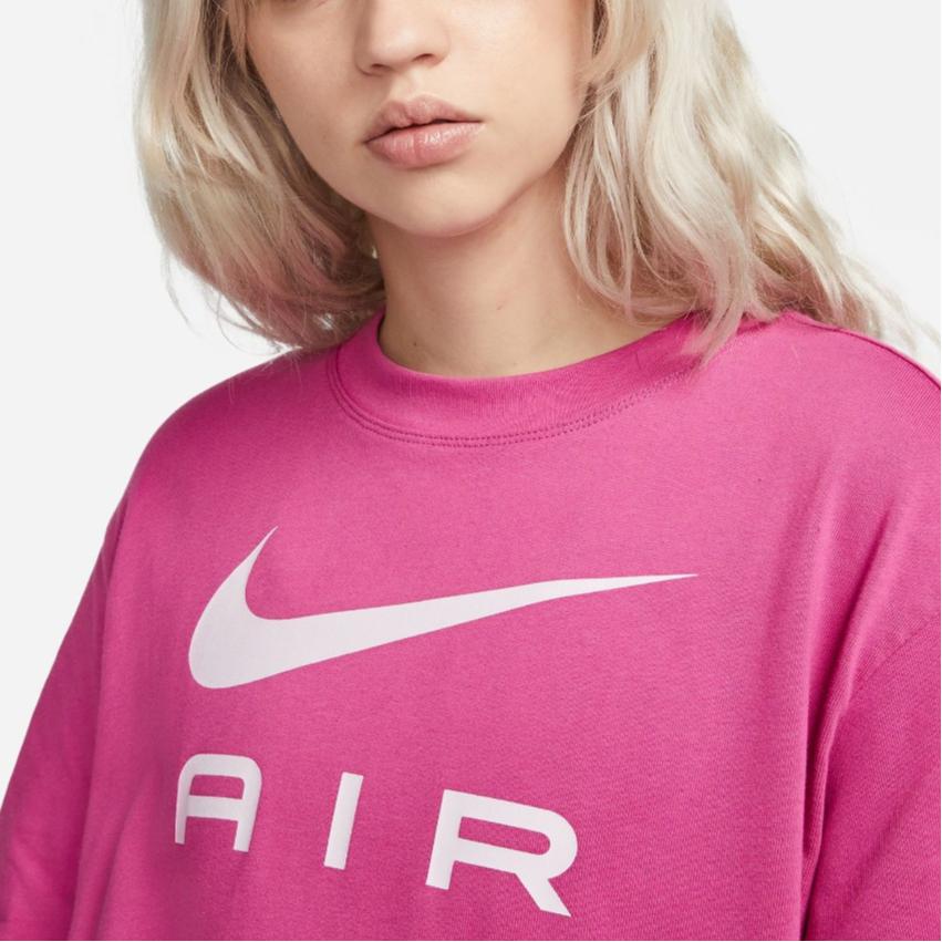 Nike Футболка женская розовая с принтом логотипа в виде букв, с круглым вырезом, повседневная, с короткими рукавами, со спущенным плечом DX7918-675