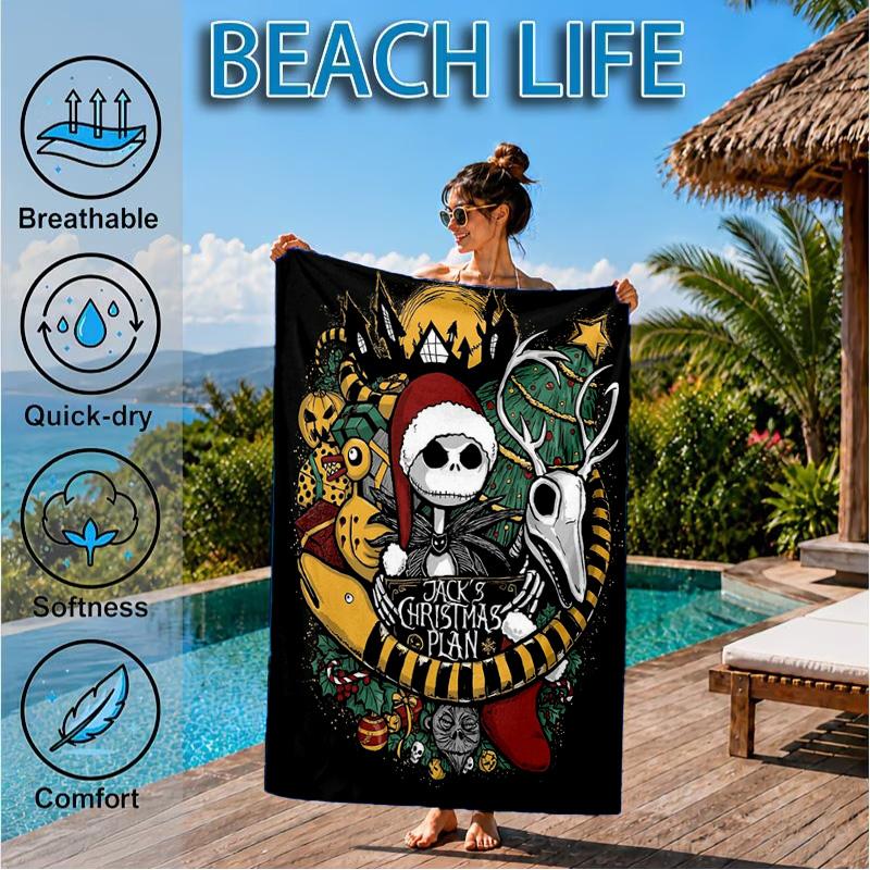 Skull Jack Artwork Printed Microfiber Beach Towel, Soft And Absorbent, Quick-Dry, Ideal for Summer Travel, Beach Essential, Swimming Pool