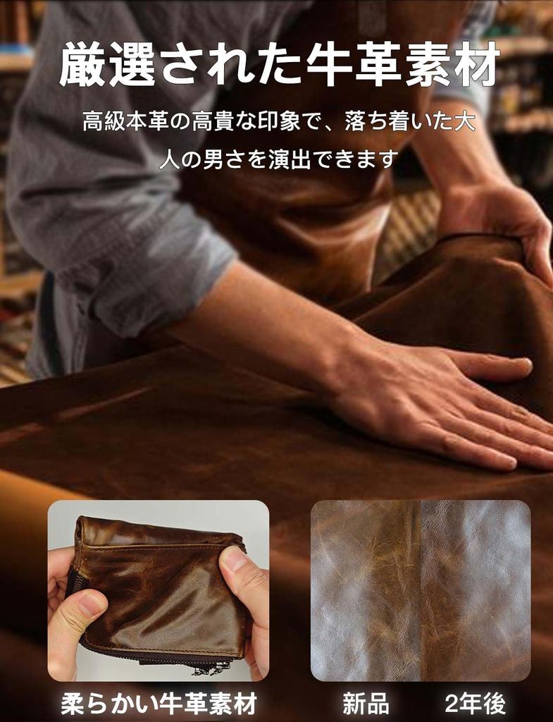 Bifold Cowhide Bifold Wallet Genuine Leather Japanese YKK Zipper Holds 16 Pieces Large Capacity Coin Purse Zipper Card Card Storage for Men and