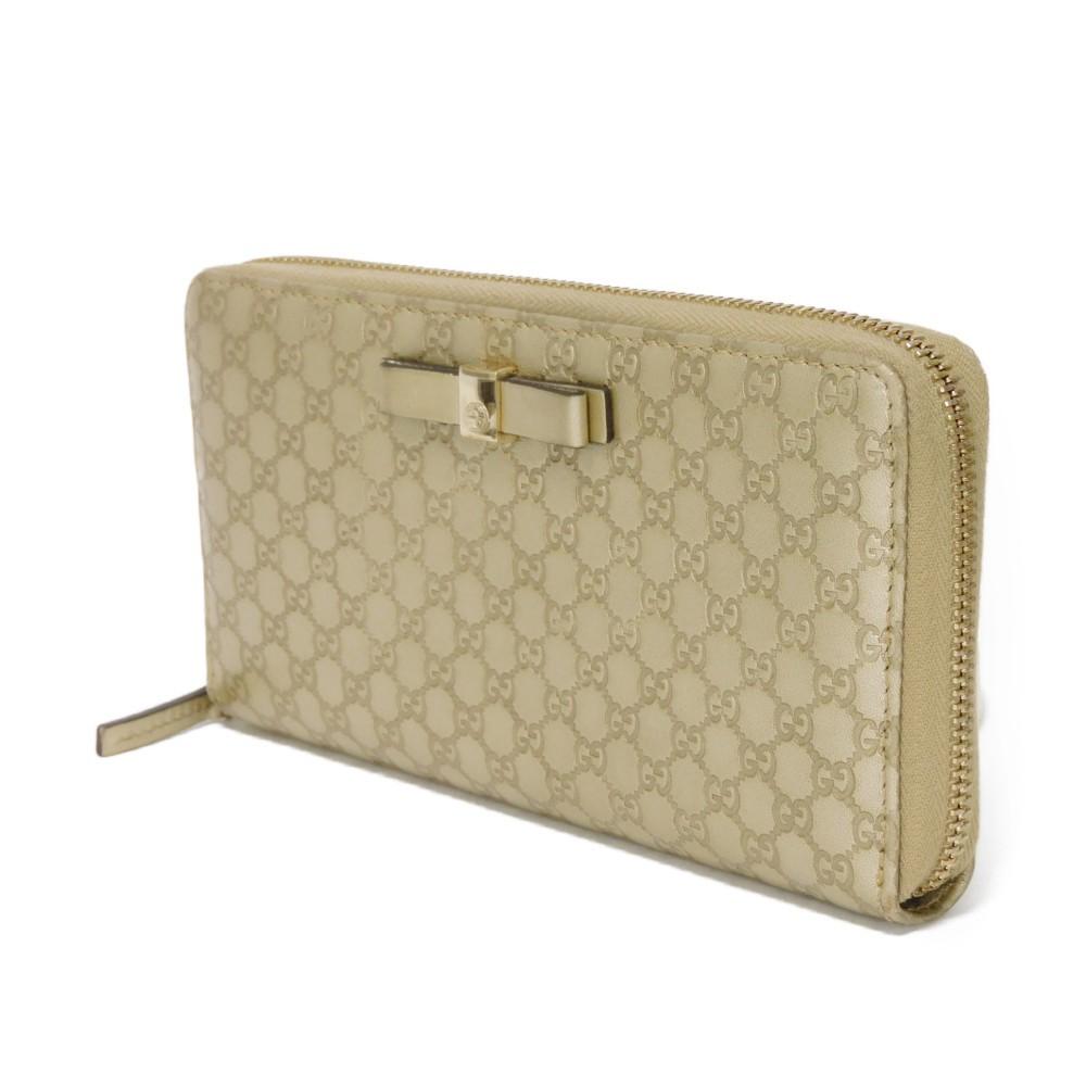 Used Guccissima Ribbon Zip-Around Wallet (9539) 388680 7940 Zip Around Micro GG Ribbon Champagne Gold Women's from