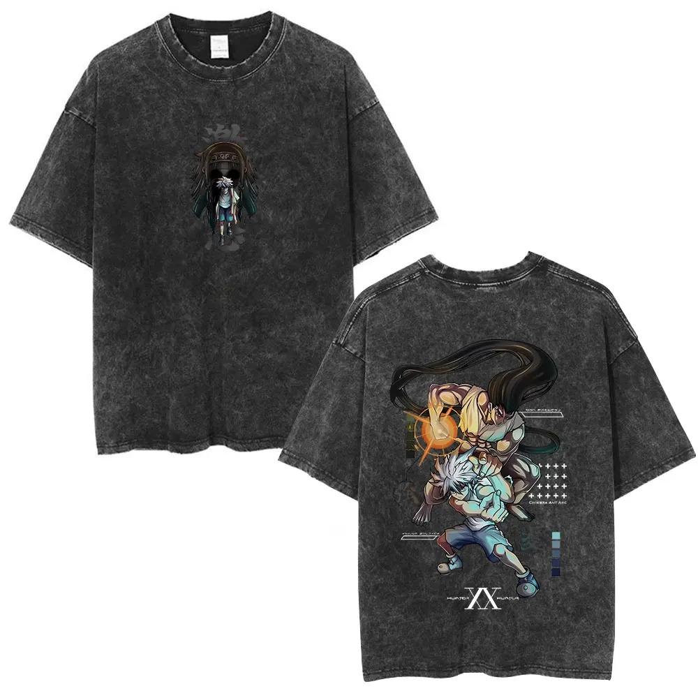 Anime Hunter X Hunter Shizuku Kurapika Graphic Print Tshirt Men Women Harajuku Style Vintage Washed Cotton Oversized Summer Tee