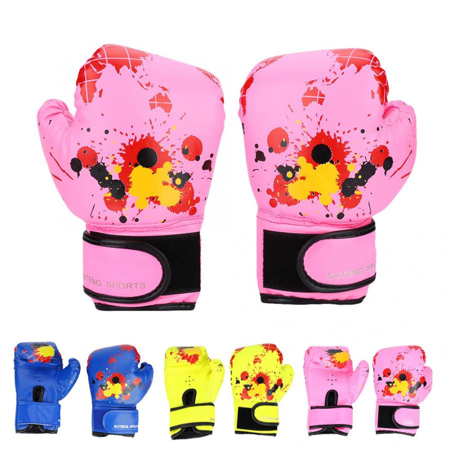 Children Boxing Gloves Mesh Breathable PU Leather Flame Gloves Punch Training Fight Mitts Children Grappling Gloves