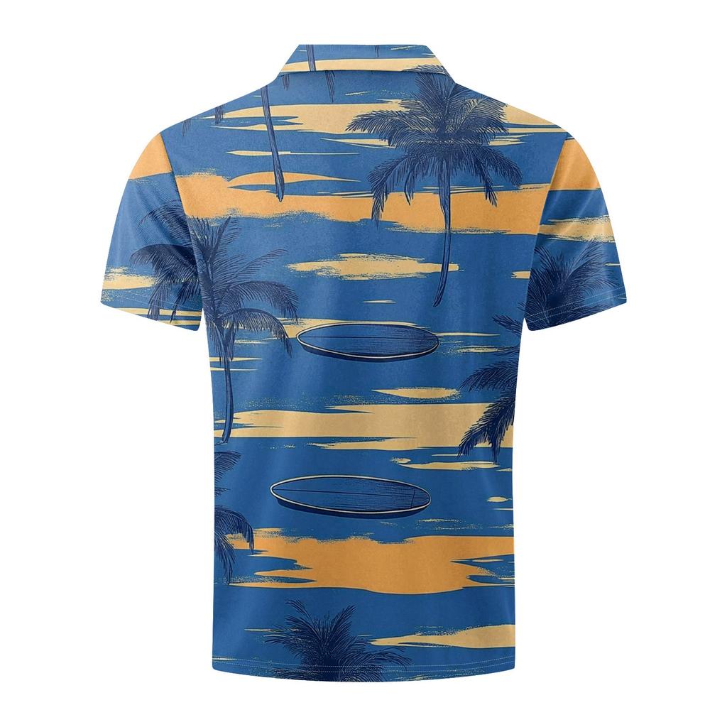 Мужская рубашка для гольфа с гавайским принтом, повседневная спортивная, с V-образным вырезом и коротким рукавом
