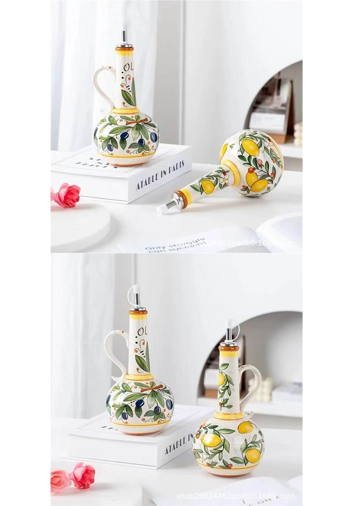 Italian Glazed Ceramic Bottle for Olive Oil & Vinegar