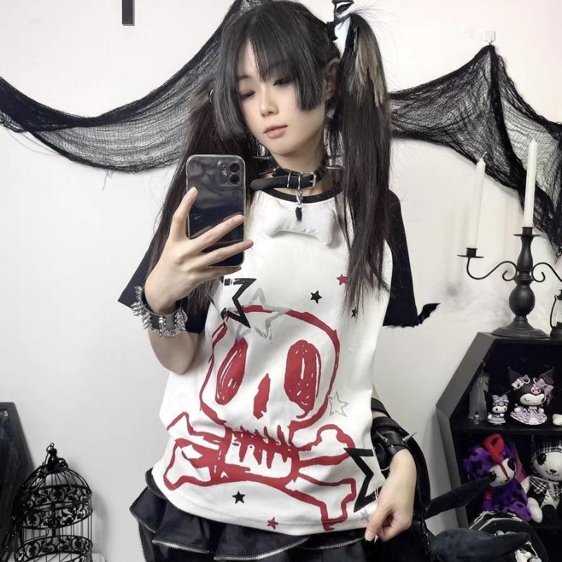 Осень-зима Y2K футболка субкультуры с длинными рукавами из искусственной ткани из двух предметов Harajuku свободные футболки в стиле панк повседневные эстетические топы в стиле рок-эмо-гранж