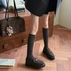 Утепленные шерстяные носки с алмазным узором для женщин, стройнящие, длинные и универсальные, носки до середины икры, однотонные, школьного стиля, длинные носки