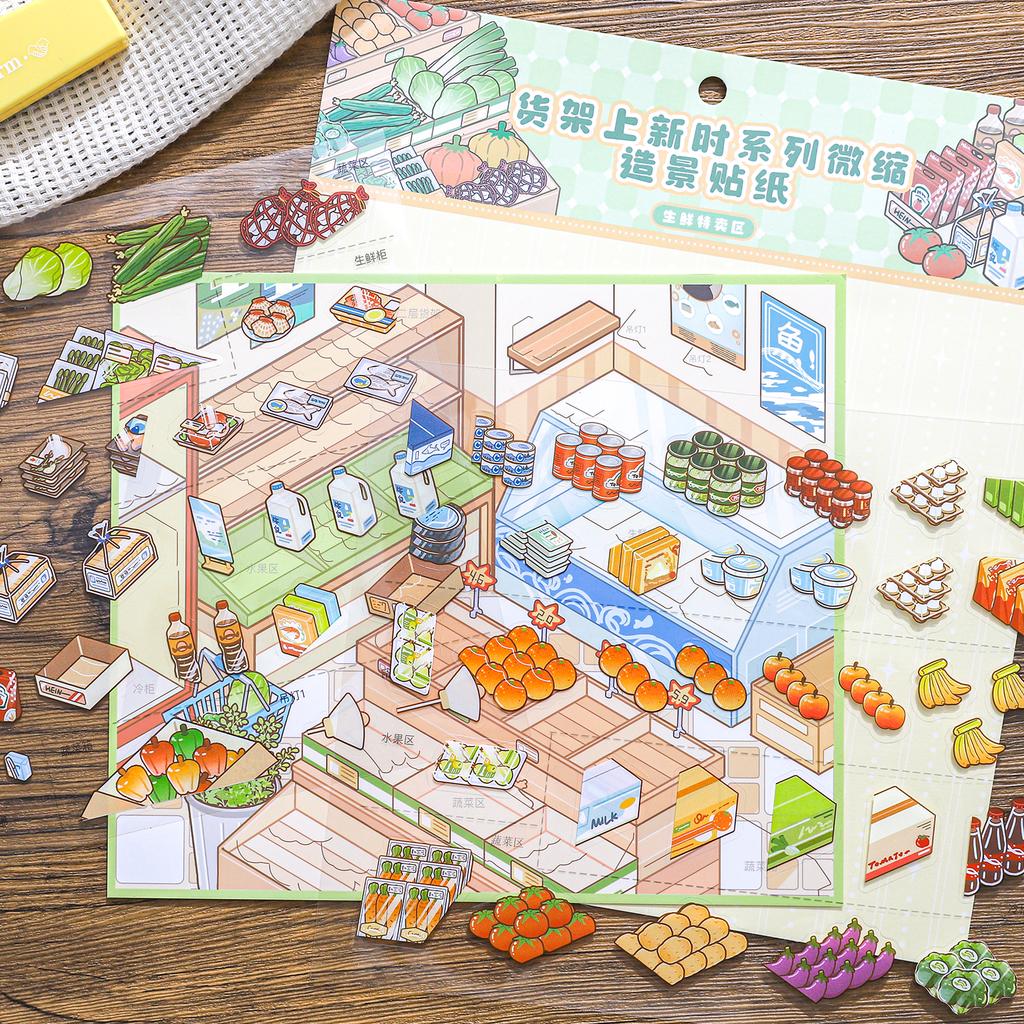 Kawaii 3D Cartoon Miniature Scene Fun Simulation Store Management Style Stickers DIY Scrapbook Materials Scene Stickers