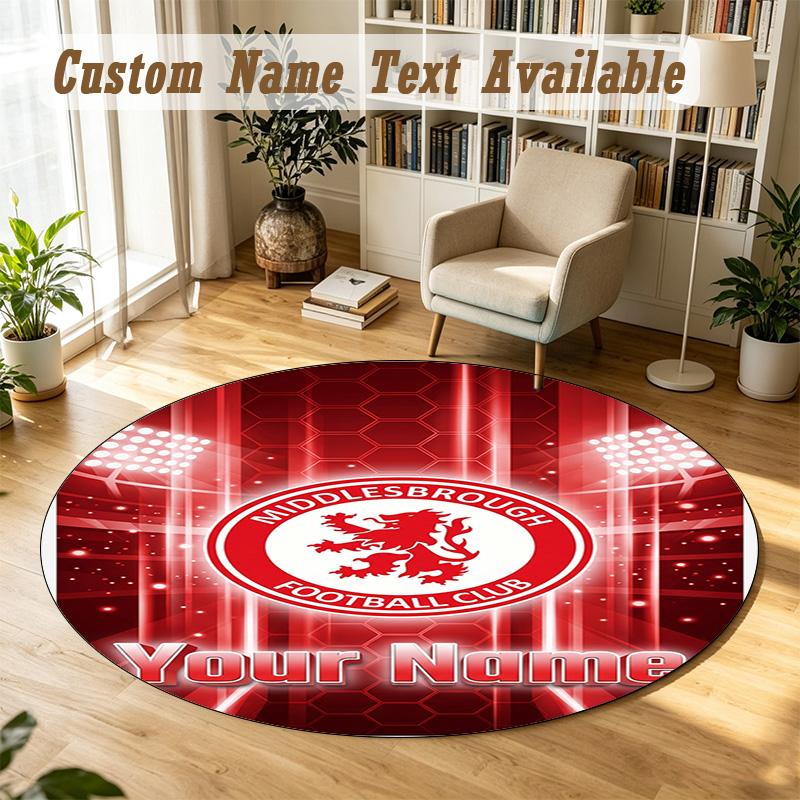 Round Rug Custom NameMiddlesbrough FC Pattern Non Slip Carpet Home Floor Decor