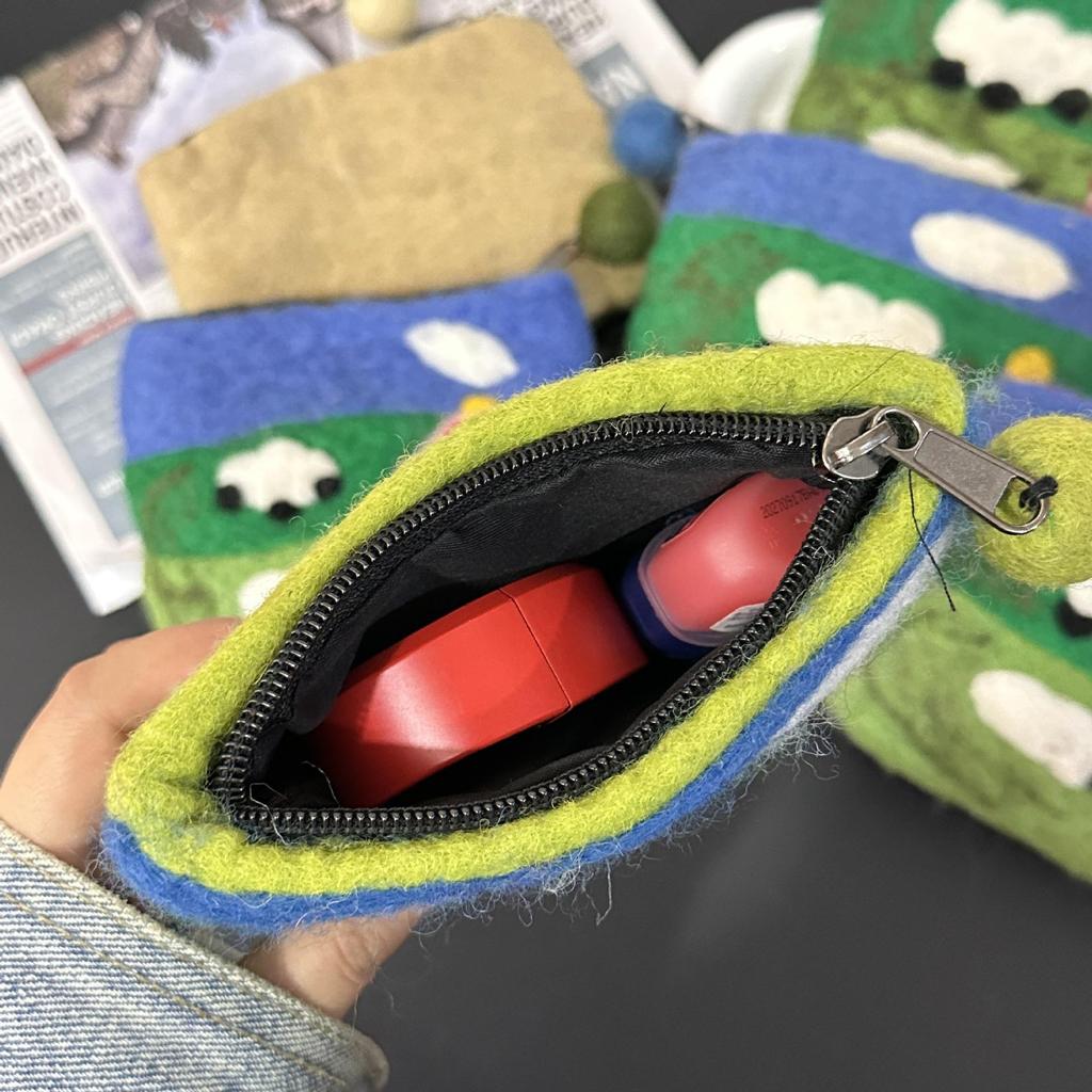 Handmade Wool Felt Earphone & Sanitary Napkin Pouch