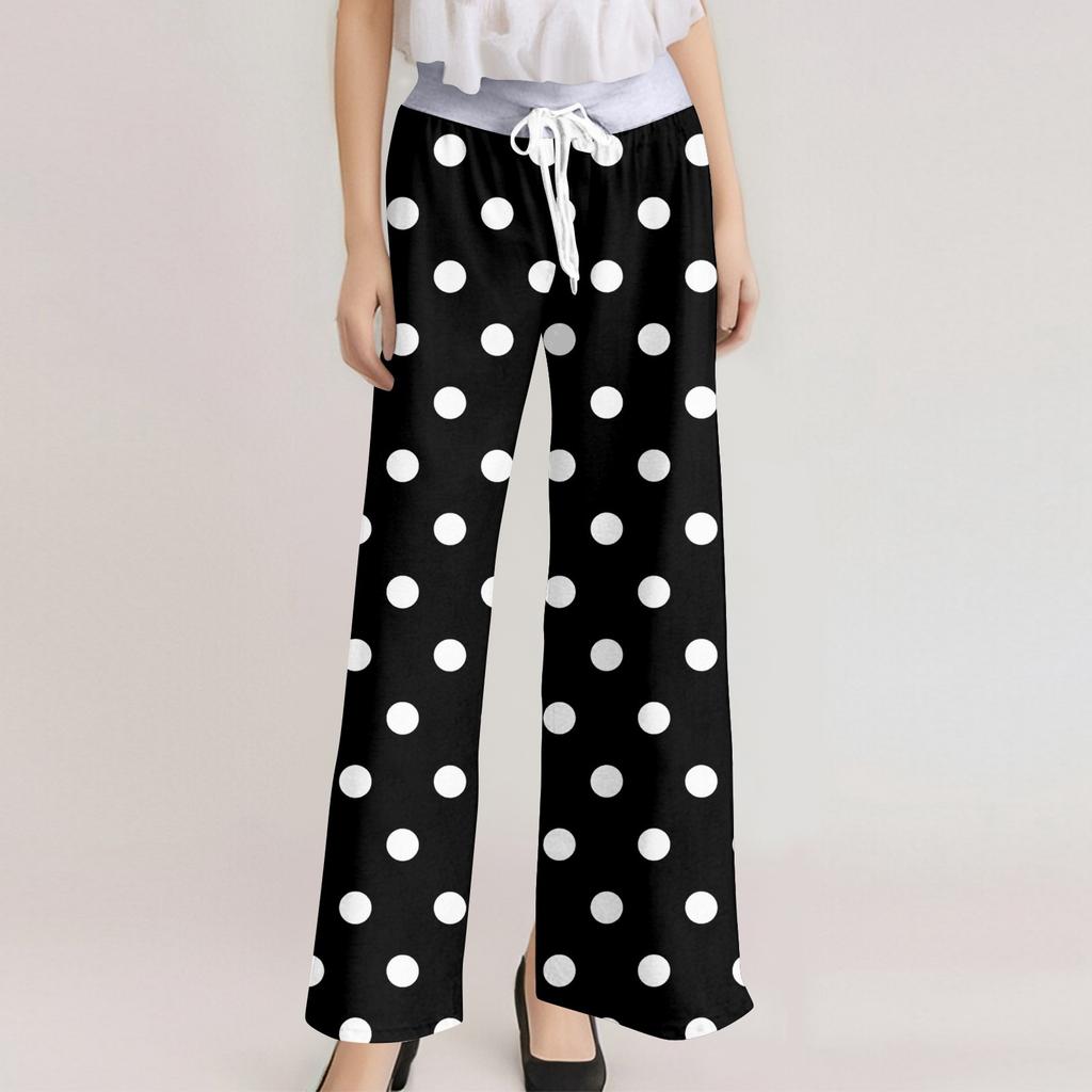 Women's Fashion Casual Comfortable Pajama Pants Printed Drawstring Wide Leg Pants