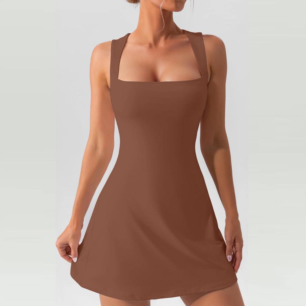 Women's Square Neck Bodice Dress Sleeveless Tank Top Stretch Mini Dresses