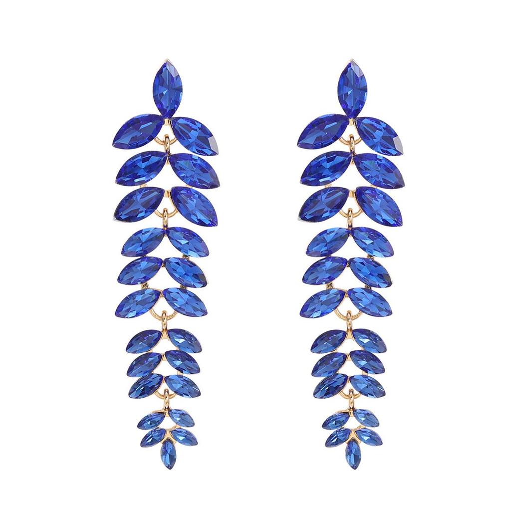 Colorful Diamond Flower Earrings for Women, Bold European Style Long Leaf Design, Perfect for Banquets