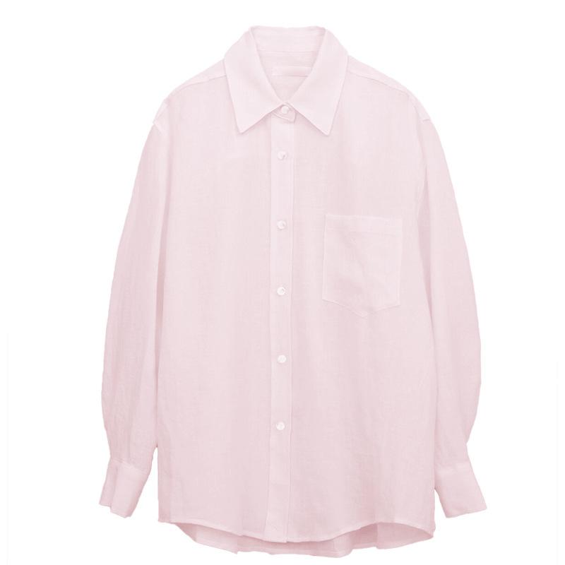 Нишевый Дизайн Рубашка из Чистого Льна Простой Нишевый Ленивый Стиль Свободная Лацкан Солнцезащитная Рубашка Женская