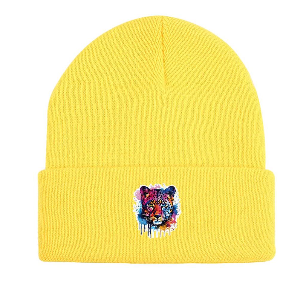 Leopard Warm Knitted Cap Beanie, Animal Man Cap Stretchy Warm Stylish Bonnet Knit Hat Beanie