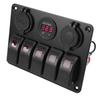 Switch Panel DC 12 to 24V 5 Gang Aluminum Alloy IP65 Water Resistant Prewired Rocker Switch Panel with Dual USB Cigar