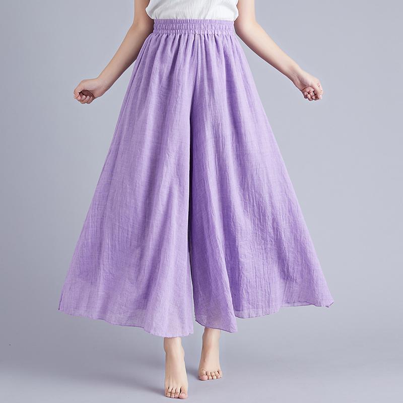 Artistic Cotton Wide Leg Pants for Women's Summer Loose and Casual Solid Color Big Swing High Waist Retro Yoga Pants Skirt