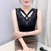 Summer New Women's Sexy Hollow Out Cross V-Neck T-Shirt Fashion Sleeveless Hot Diamonds Tank Tops Casual Slim Mesh Tees Blouse