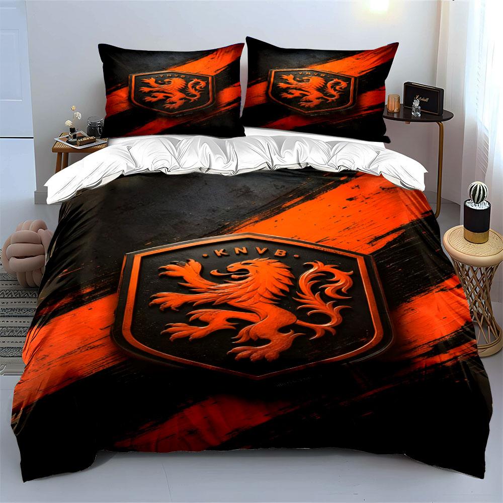 Orange lion emblem design. Bedding sets Duvet cover sets Duvet covers Pillowcases(1*Duvet Cover 2*Pillowcases without duvet insert)