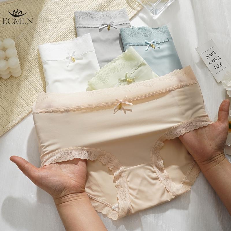 Ice Silk Panties for Women New Bow Seamless Mid-waist Underwear Summer Thin Breathable Pure Cotton Crotch Sexy Briefs