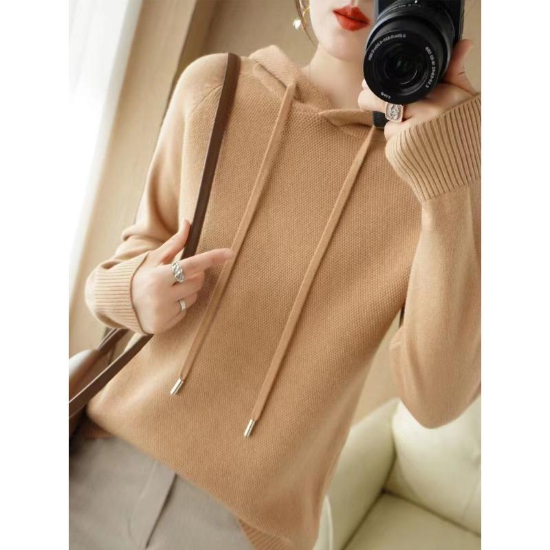 Spring New Fashion Versatile Casual Versatile Hooded Knitted Sweater Women's Loose and Thin Sweater Pullover Sweater